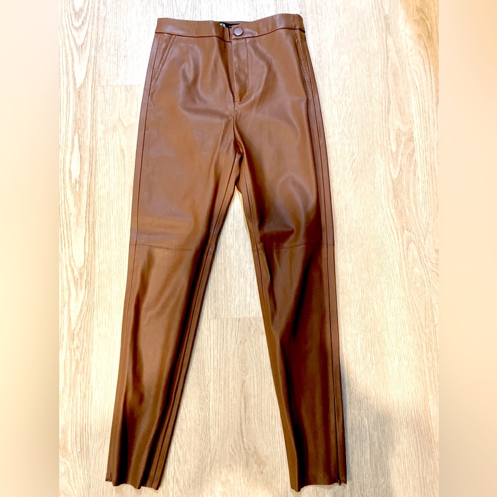 Zara brown faux leather leggings/ pants size small NWT!!